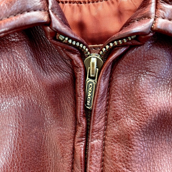 Coach Womens Brown Leather Jacket D6K-0963 Pockets Zipper Snap Cuffs-Size Medium - Picture 9 of 9